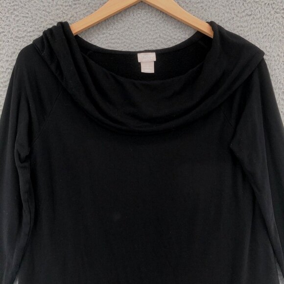 Chicos Top Womens 0 US 4/6 Black Zynergy Wide Cowl Neck Tunic High Low Stretch - Picture 2 of 9
